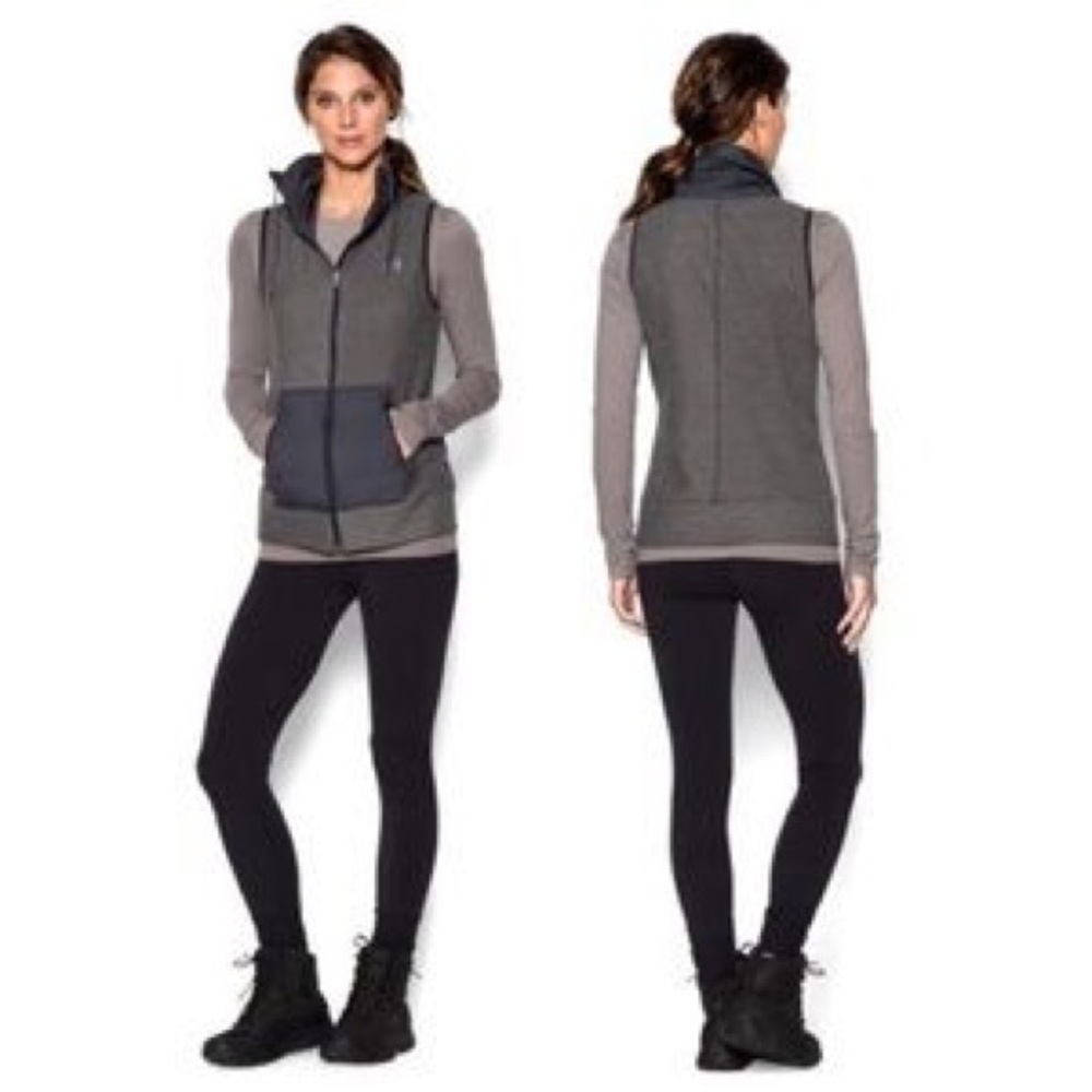 Under Armour UA Survivor Hybrid Full Zip Vest Gray Black Knit Women’s size XS